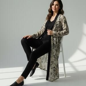 She's Line New York Chiffon Kimono Topper size 14 Black Leaves Artsy Vintage